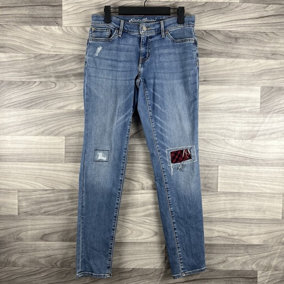 Eddie Bauer Jeans Womens Size 0 Blue Boyfriend Mid Rise Slim Light Wash Stretch - Picture 1 of 14